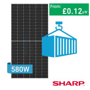 Sharp 580W NB-JD N-Type TOPCon Half-Cut Bifacial Dual Glass Silver Frame Container Packages, NB-JD580 Container Packages | Alternergy
