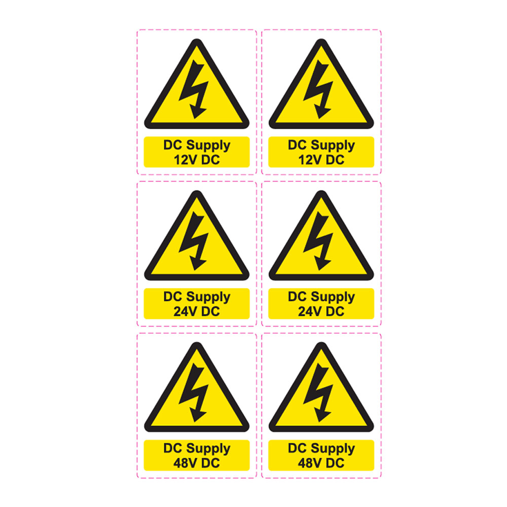 [BAT-HAZ1] Battery Hazard label 70mm x 85mm (6 x DC Supply)