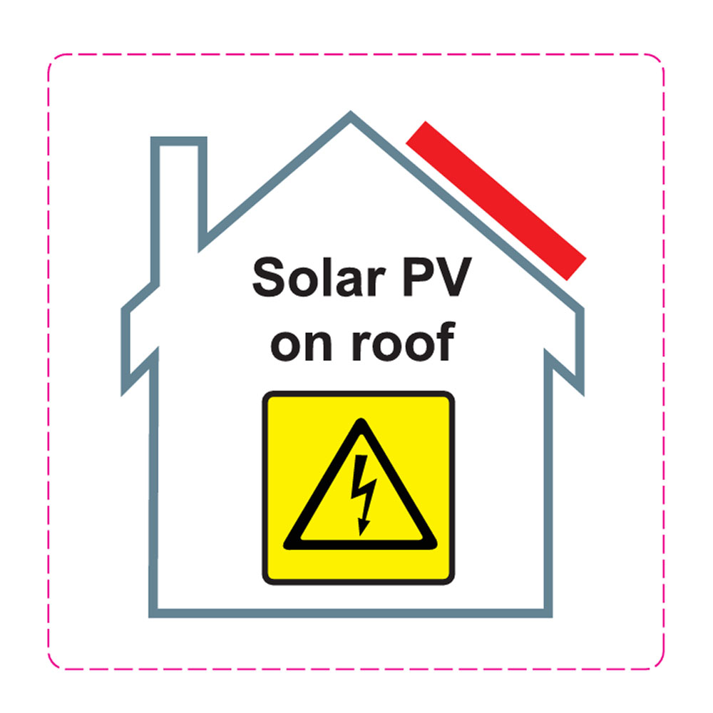 Solar PV on Roof Gloss White Vinyl Labels - 100mm x 100mm