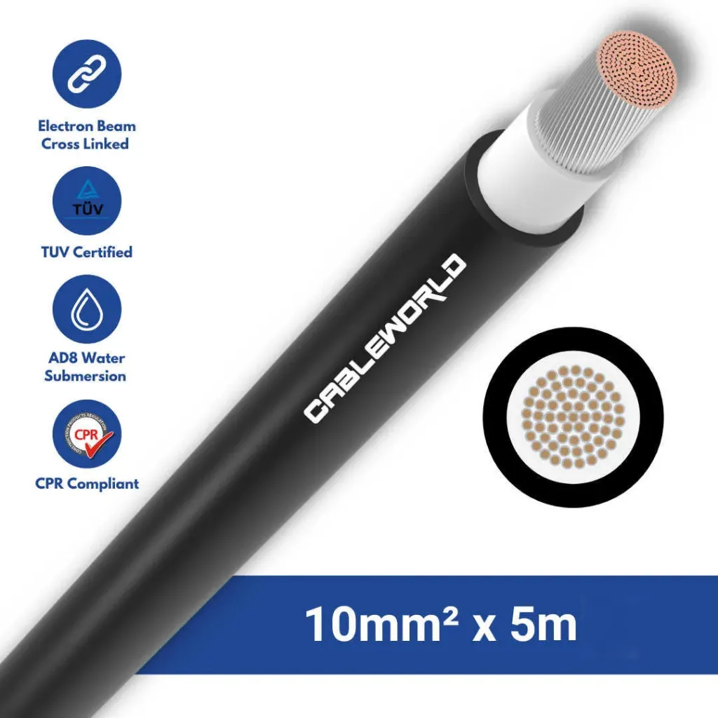 [SOLARH1Z2Z2-K10.0MM/5] CableWorld Solar PV 10mm² DC Cable 5m Black